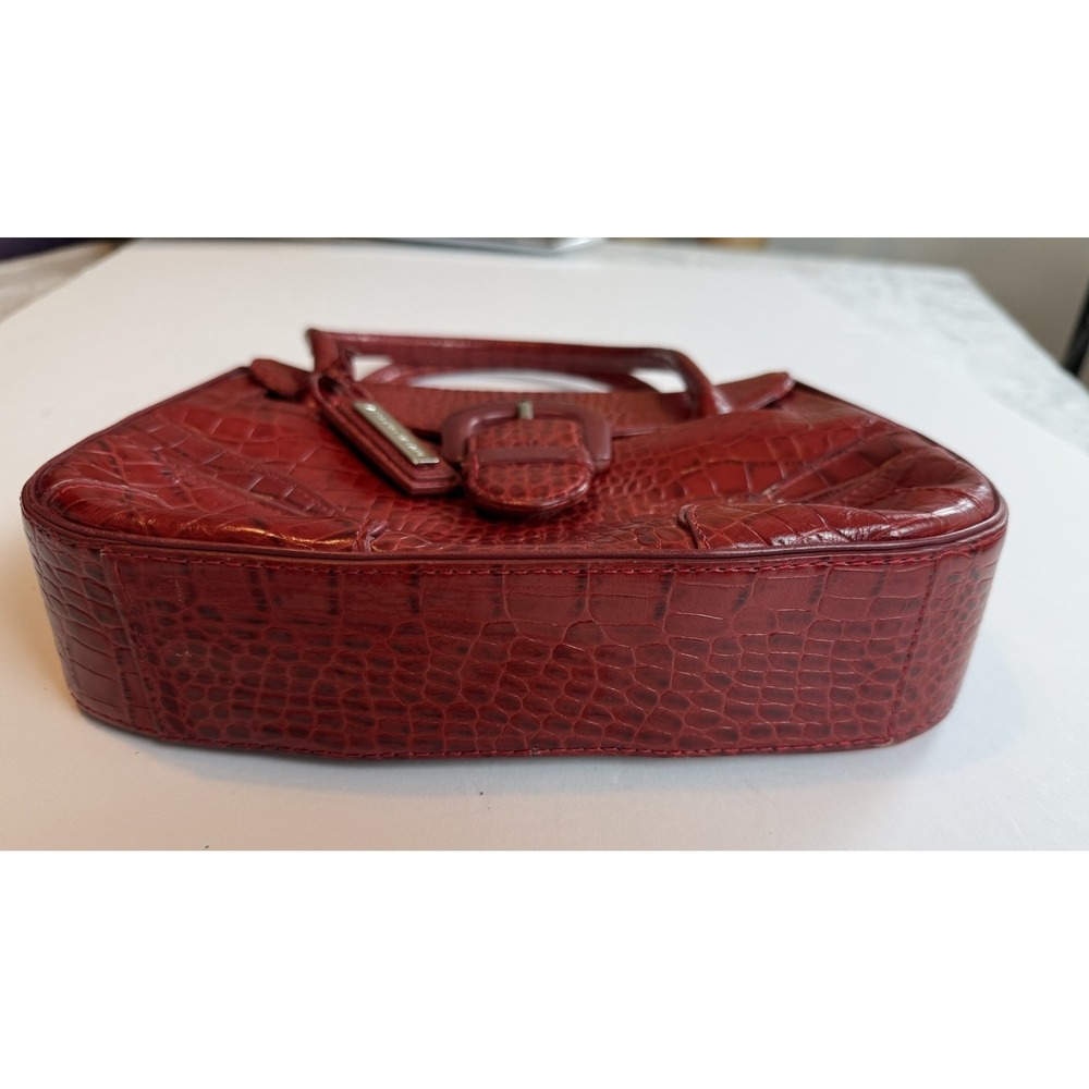 Antonio Melani Y2K Vintage Red Leather Croc Embossed Buckle Satchel Handbag - Picture 6 of 11